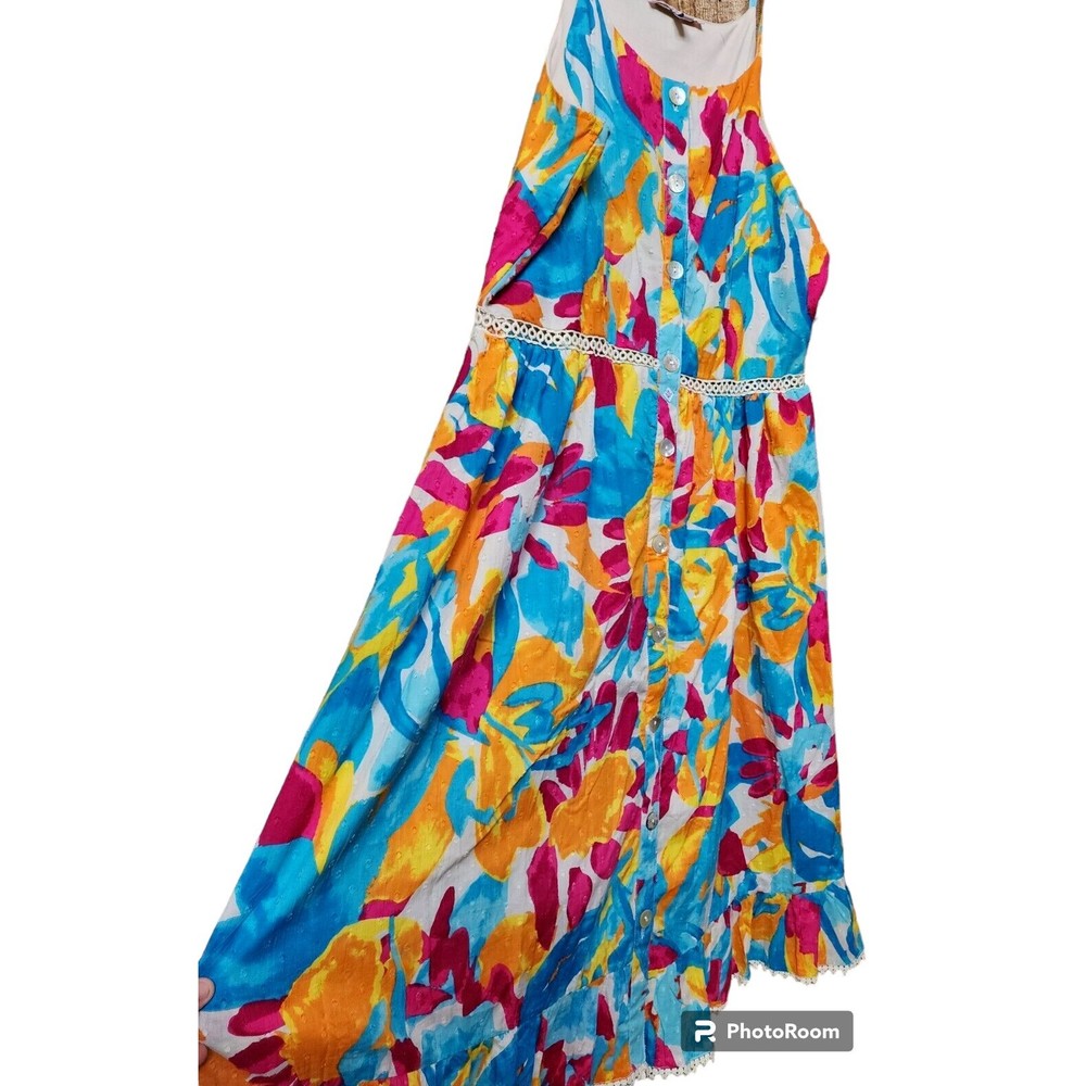 Harlow & Rose Size XL Lined Sundress Colorful MOP Buttons Flowy NEW